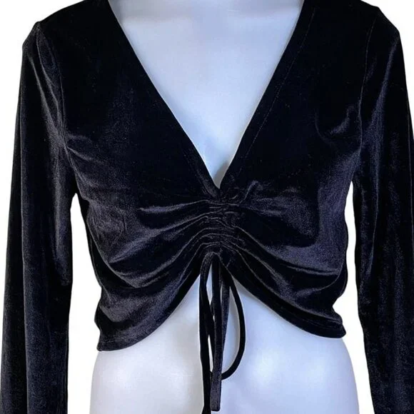 Michael Costello xREVOLVE Ruched Crop Top - Black